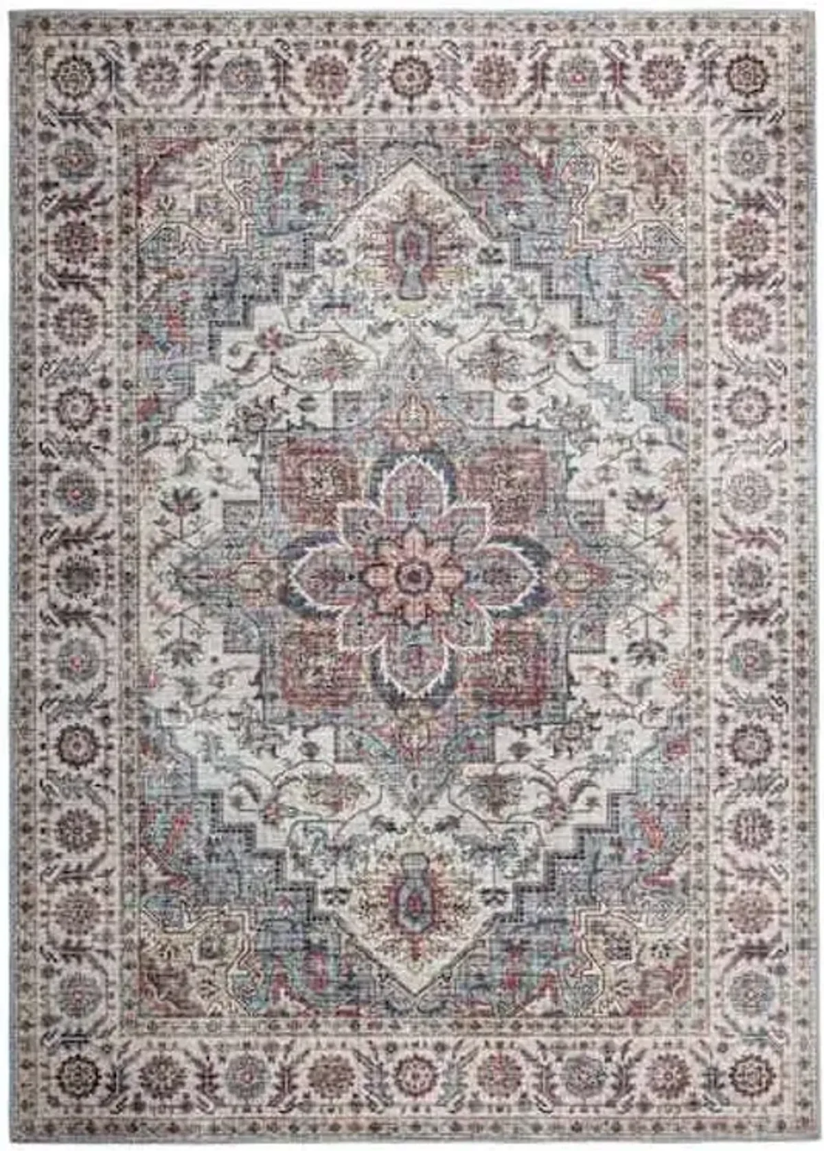 (D448) Fenix Blue & Ivory Medallion Area Rug, 9x12