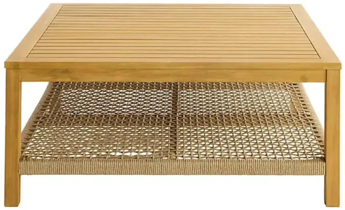 Blonde Acacia Wood and Tan Rope Large Coffee Table