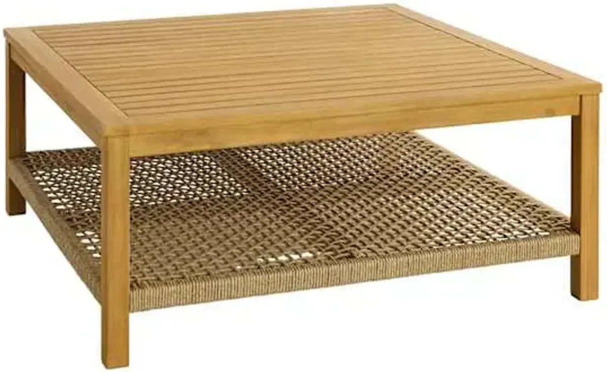 Blonde Acacia Wood and Tan Rope Large Coffee Table