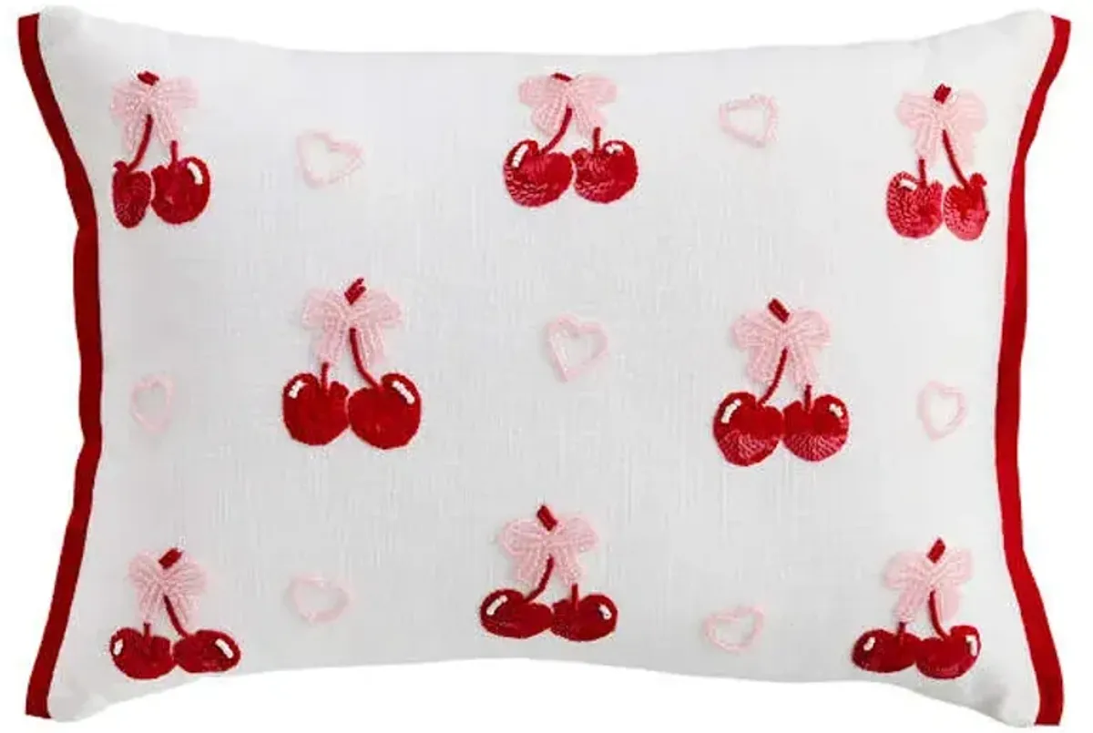 Valentine's Cherry & Bows Beaded Throw Pillow, 14x20