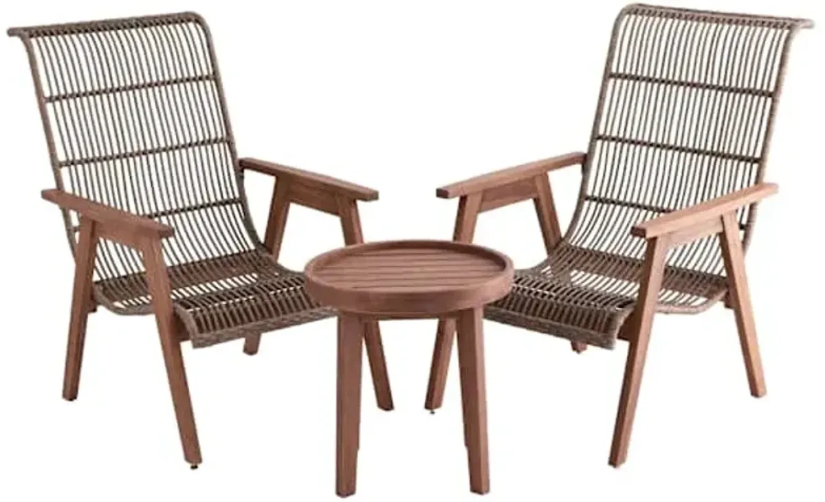 3-Piece Creston Taupe Rope Chat Set with Acacia Wood