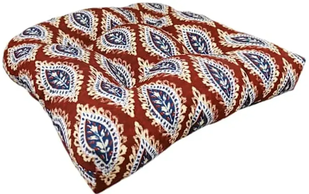 Block Print Spice Outdoor Wicker Seat Cushion