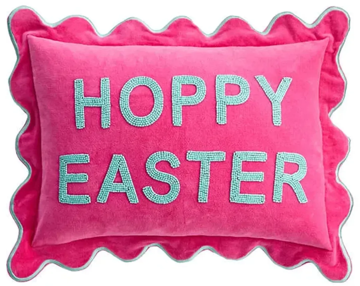 Beaded Hoppy Easter Throw Pillow with Scalloped Embroidered Flange, 14x20
