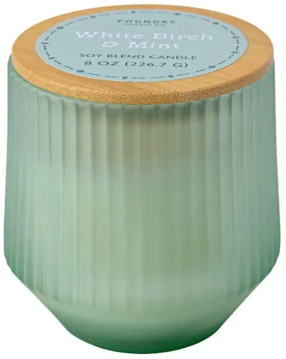 White Birch & Mint Scented Frosted Ribbed Glass Candle with Wood Lid, 8oz
