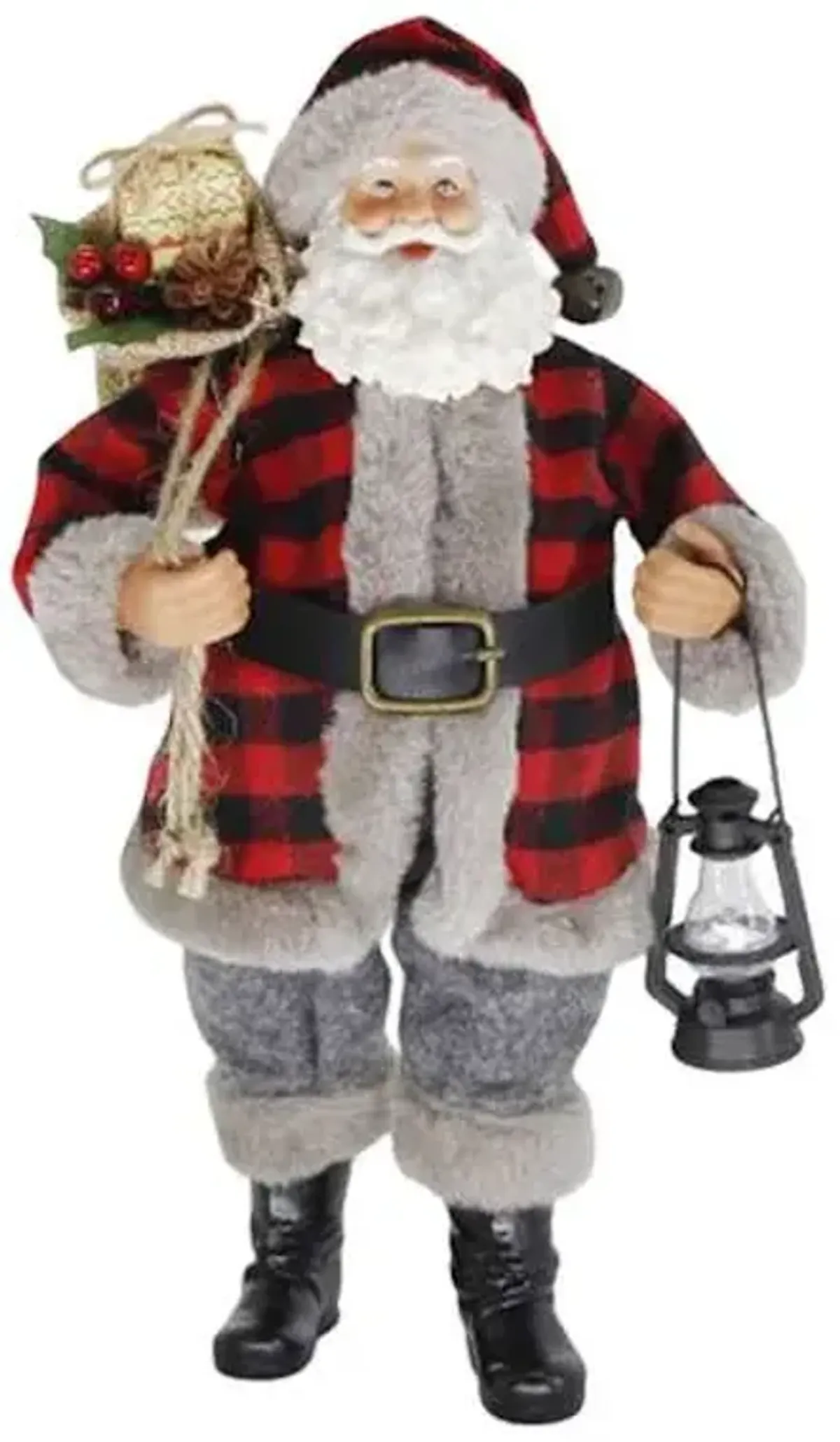 Homespun Holiday Red Buffalo Check Santa with Lantern, 11"