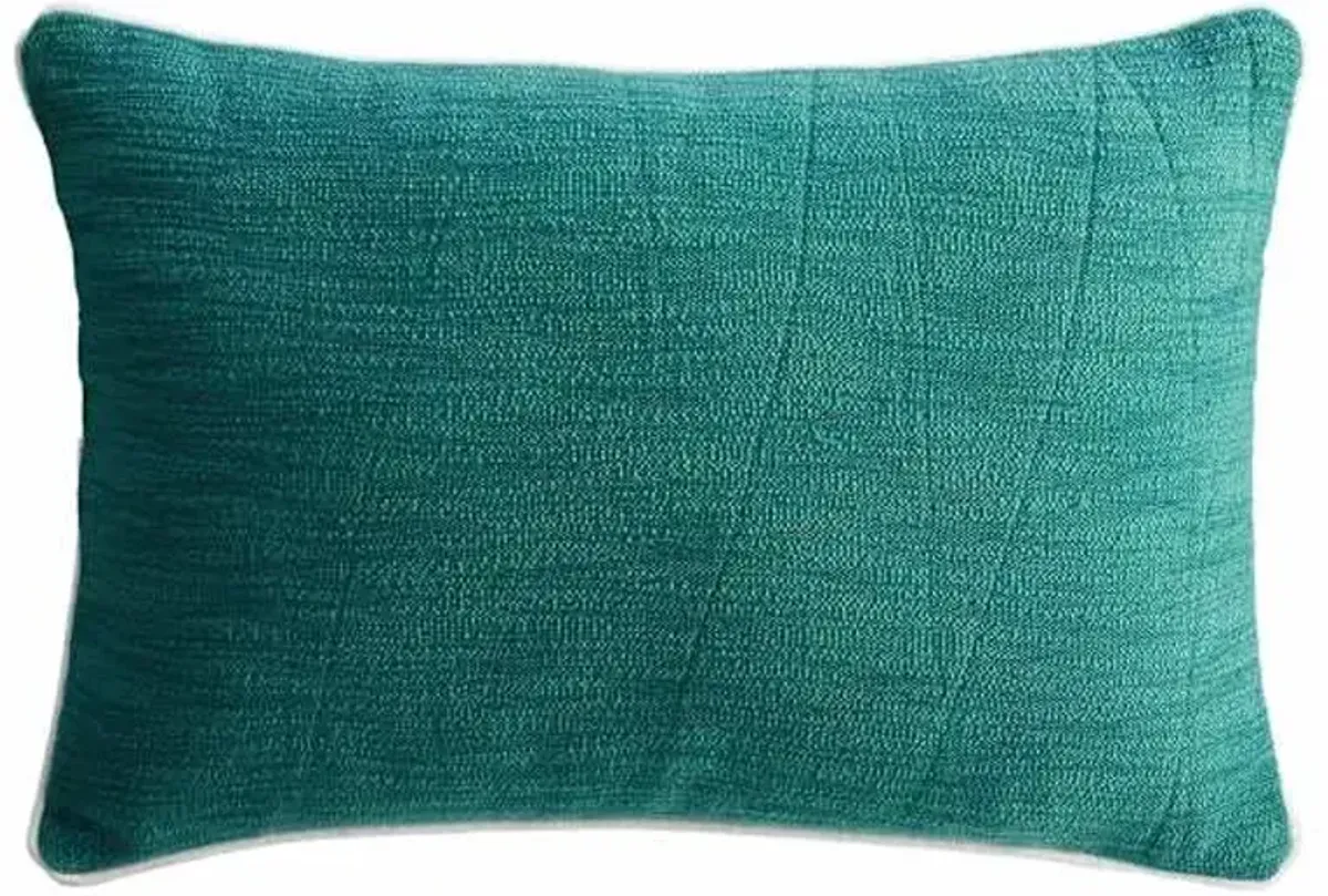 Dark Teal Woven Lumbar Outdoor Throw Pillow, 14x20