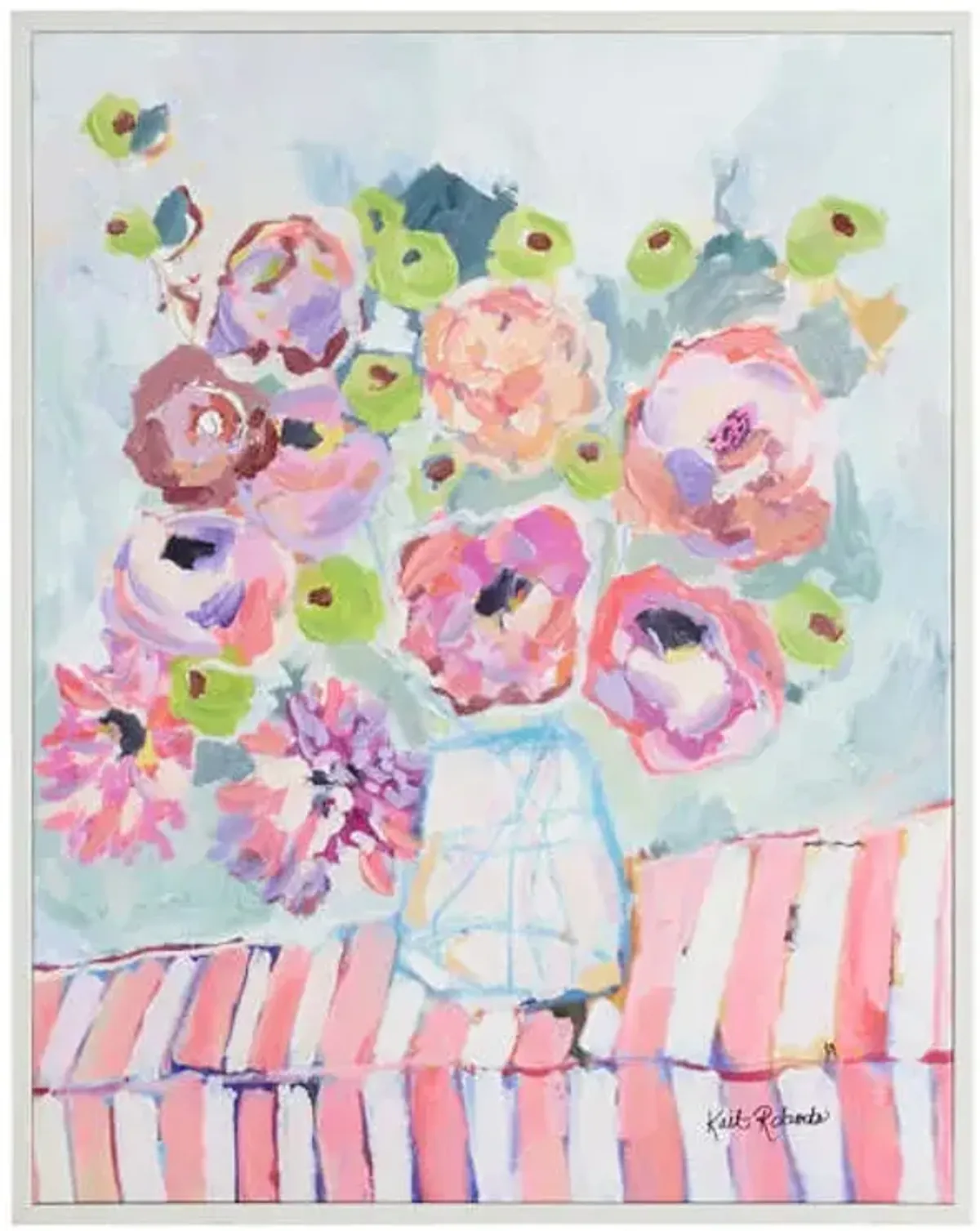 Kait Roberts Hand Painted Pink & Green Flowers Framed Canvas Wall Art, 23x29