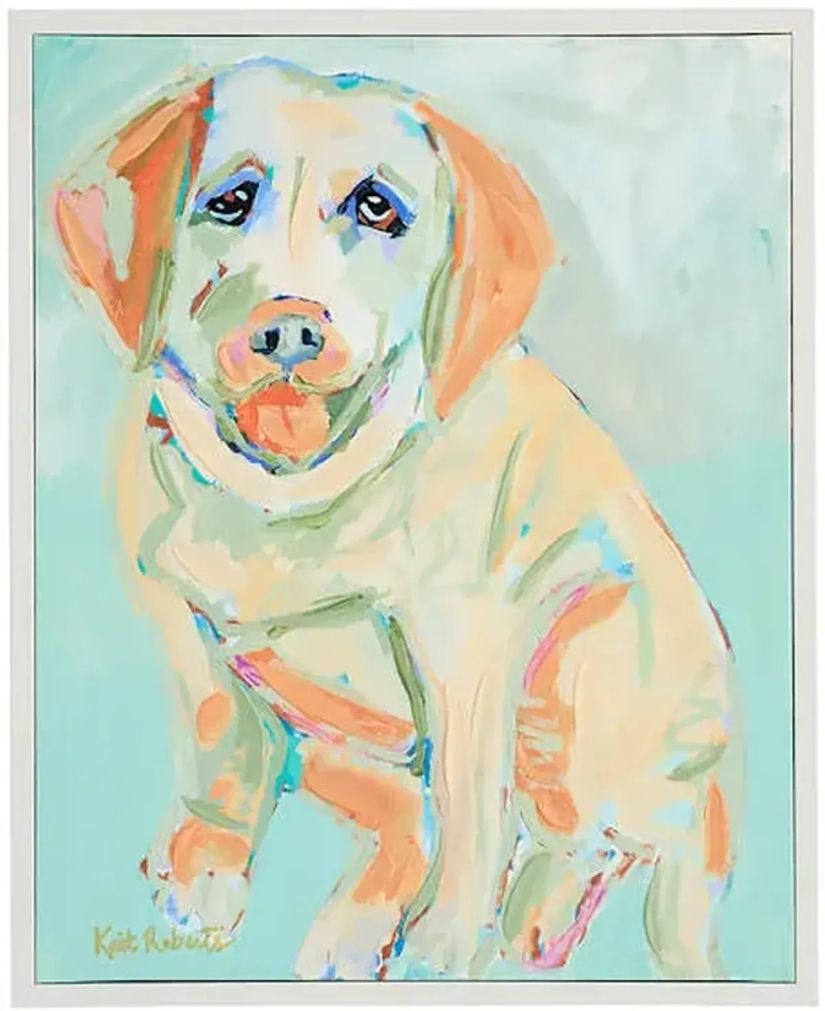 Kait Roberts Hand Painted Blue Dog Framed Canvas Wall Art, 17x21