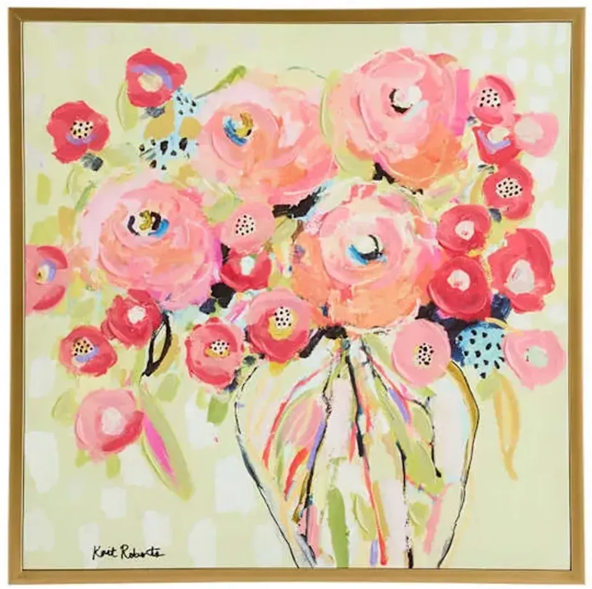 Kait Roberts Hand Painted Pink & Orange Flowers Framed Canvas Wall Art, 21"