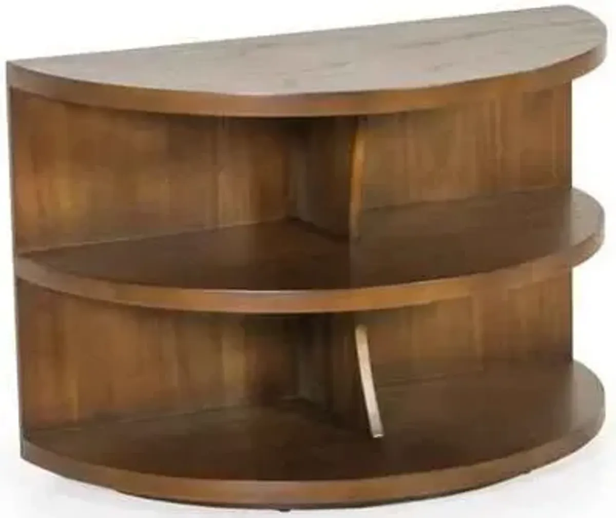 Half-Moon Sofa Table with 2 Shelves – Warm Walnut