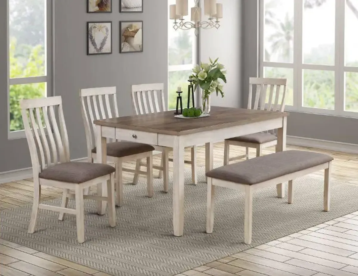 6-Piece Two-Tone Dining Set with Bench & Upholstered Chairs
