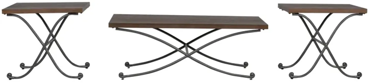 3-Piece Industrial Coffee Table Set with Metal X-Base & Wood Tops