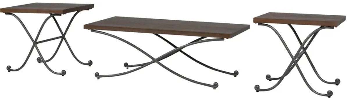 3-Piece Industrial Coffee Table Set with Metal X-Base & Wood Tops
