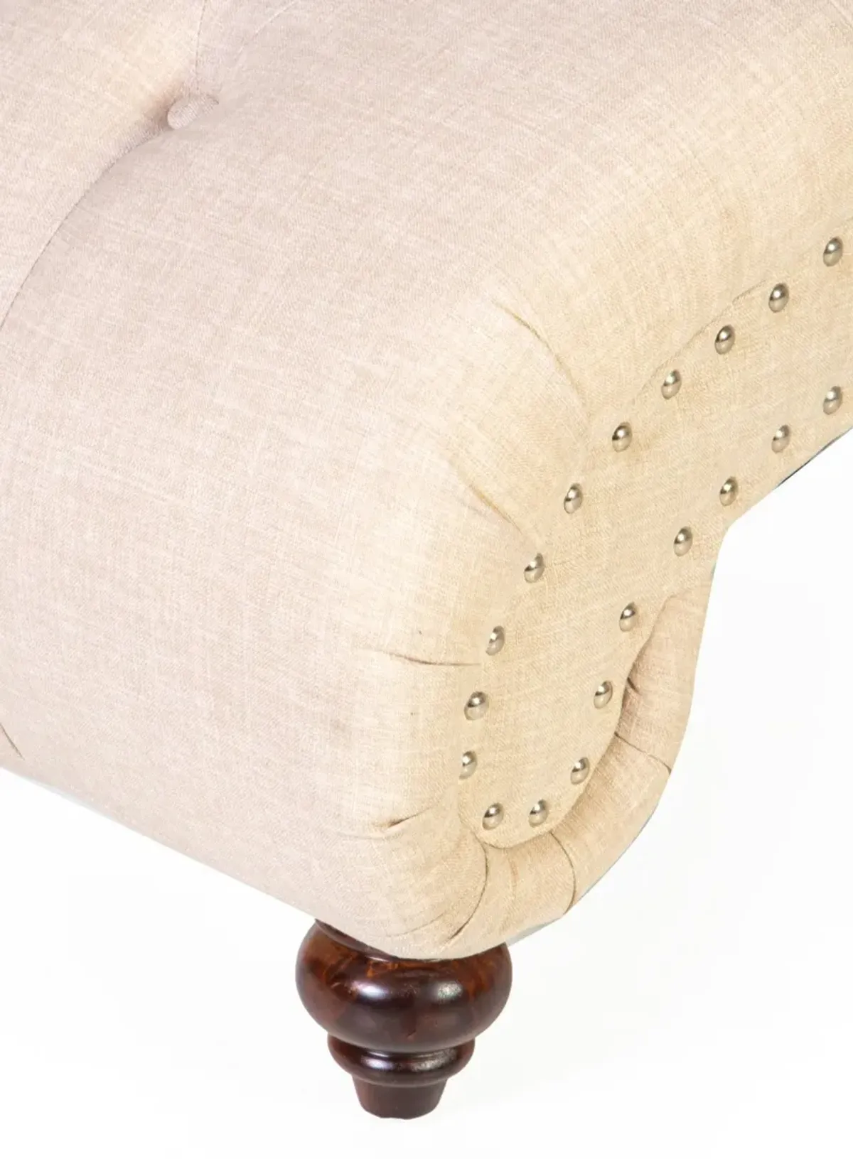 Beige Tufted Chaise Lounge with Nailhead Trim & Bolster Pillow