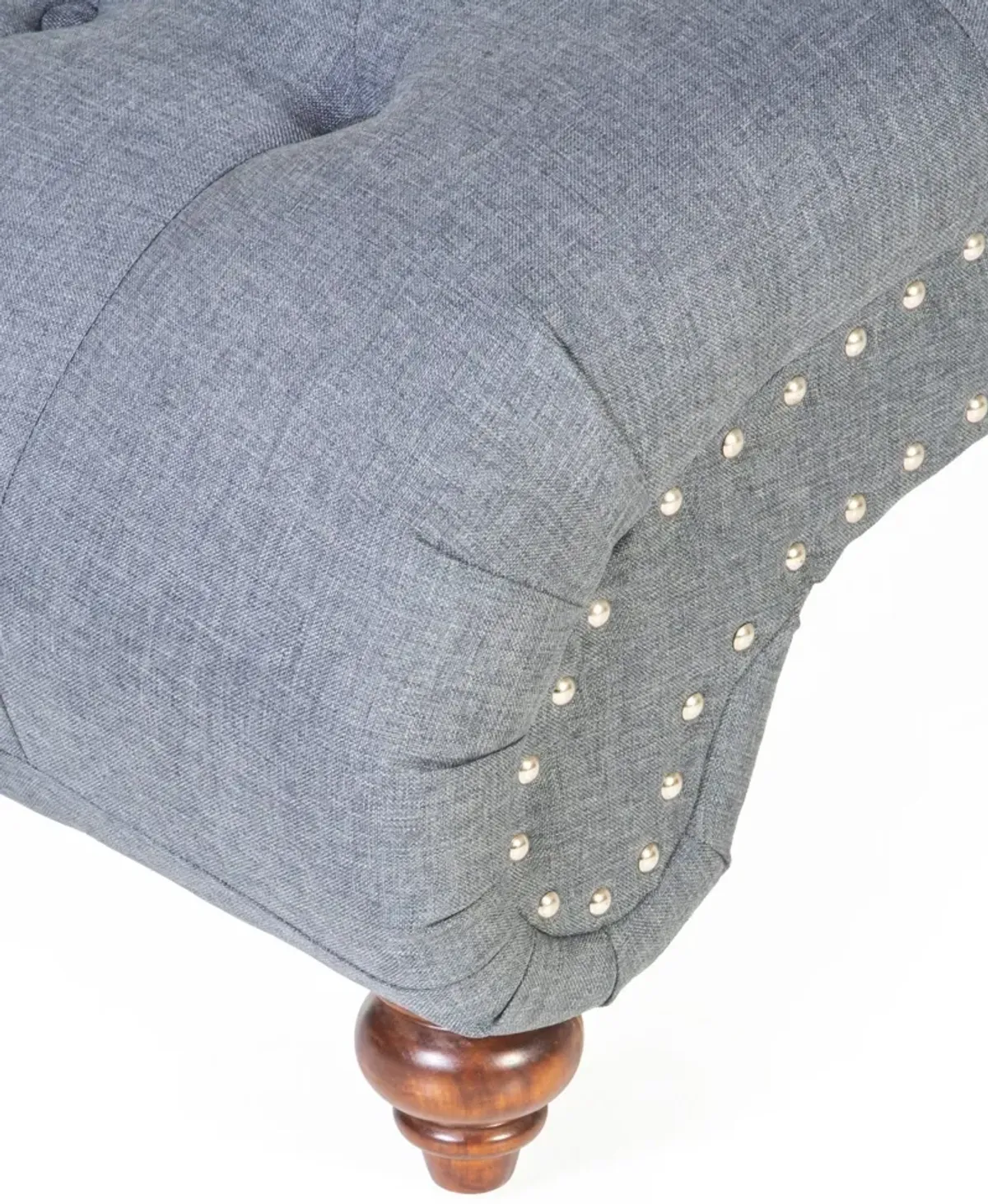 Gray Tufted Chaise Lounge with Nailhead Trim & Bolster Pillow