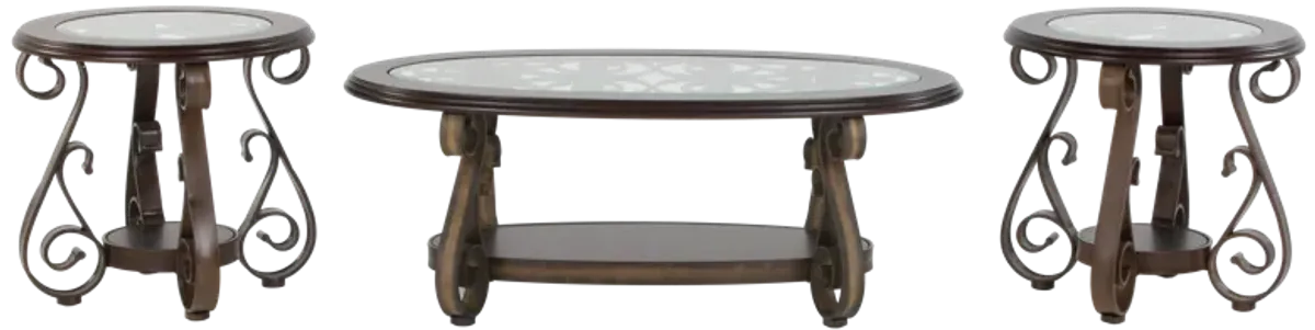 3-Piece Living Room Coffee Table Set with Glass Tops & Curved Metal Legs