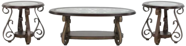 3-Piece Living Room Coffee Table Set with Glass Tops & Curved Metal Legs