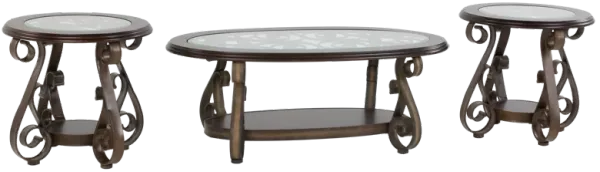 3-Piece Living Room Coffee Table Set with Glass Tops & Curved Metal Legs