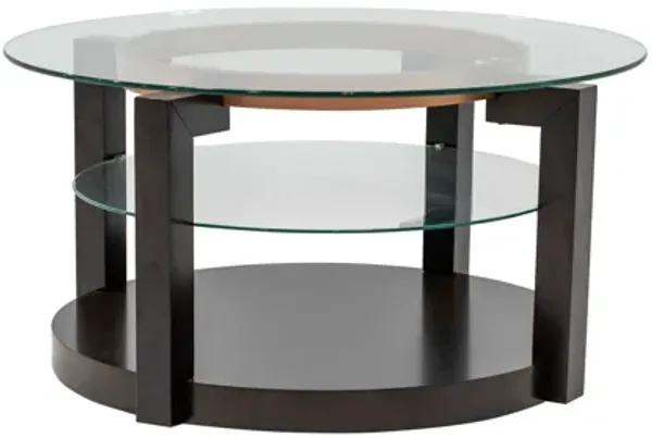 Avery 3-Piece Round Glass Coffee Table Set in Cherry Finish