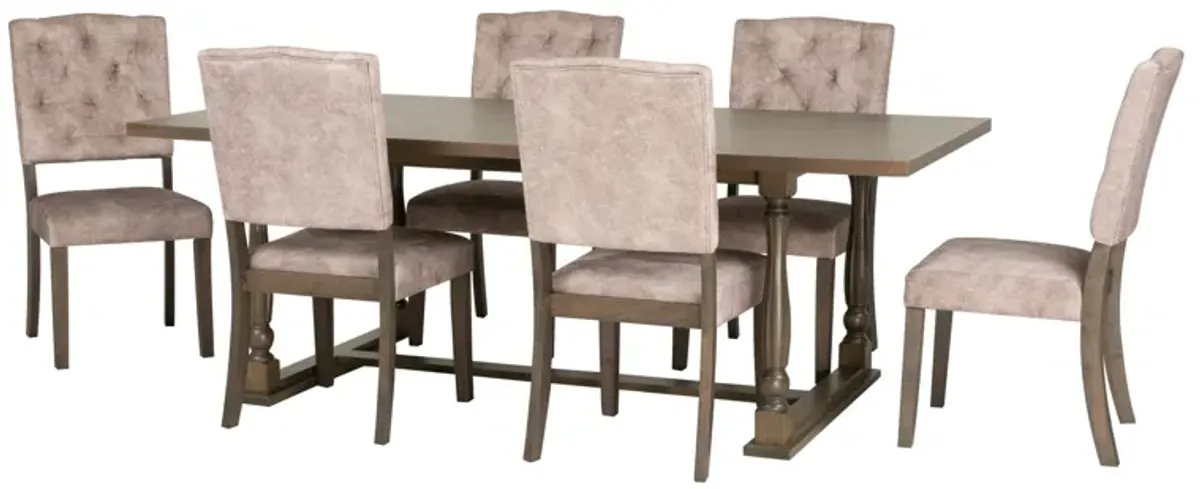 Greystone 7-Piece Dining Room Set with Upholstered Tufted Chairs