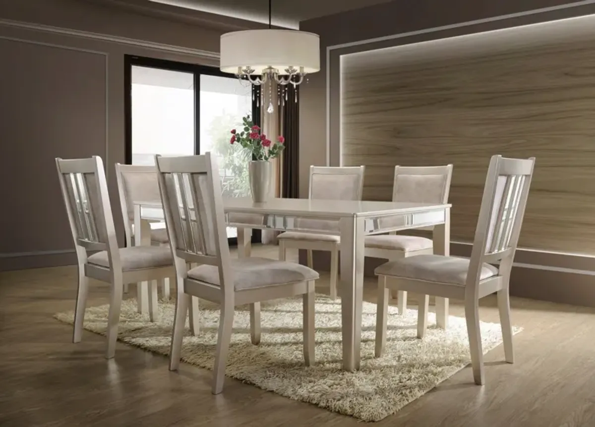 Rose Gold 7-Piece Dining Set with Mirror-Inset Table & Upholstered Chairs