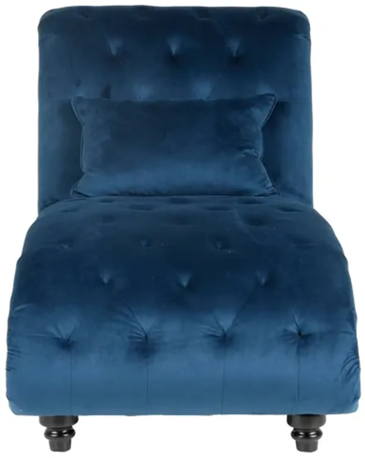 Blue Velvet Tufted Chaise Lounge with Nailhead Trim & Lumbar Pillow