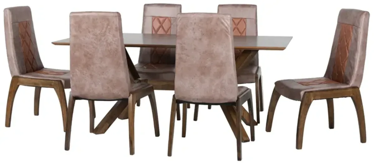 Brown Modern 7-Piece Dining Set — Dining Table & 6 Chairs