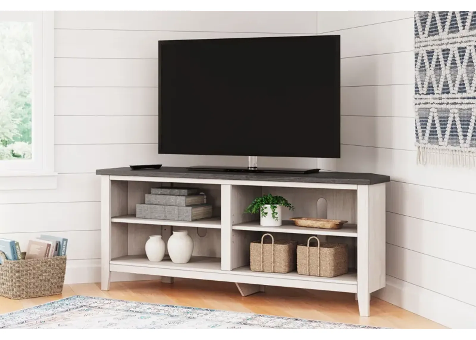 Dorrinson - Two-tone - Medium Corner TV Stand