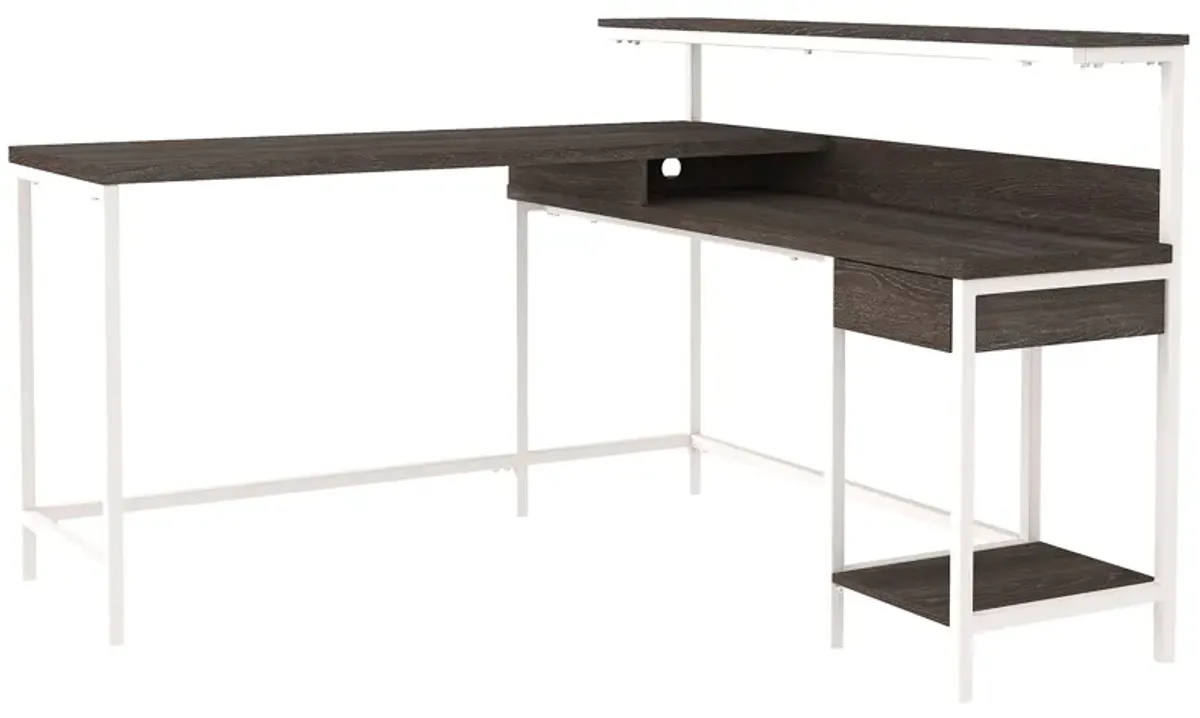 Dorrinson - White / Black / Gray - L-desk With Storage