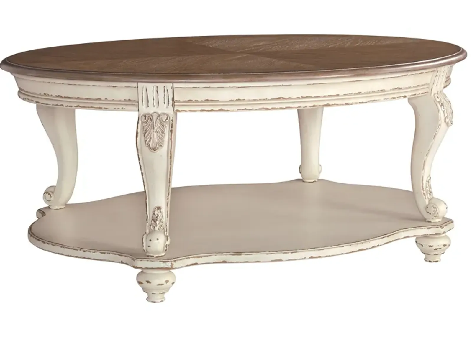 Realyn - White / Brown - Oval Cocktail Table