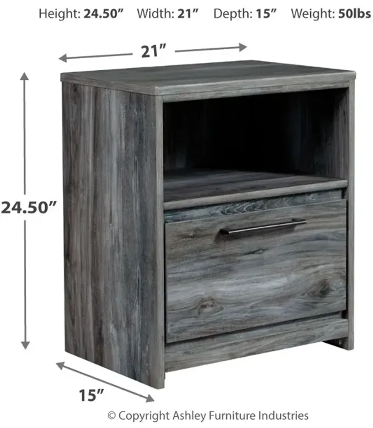 Baystorm - Gray - One Drawer Night Stand