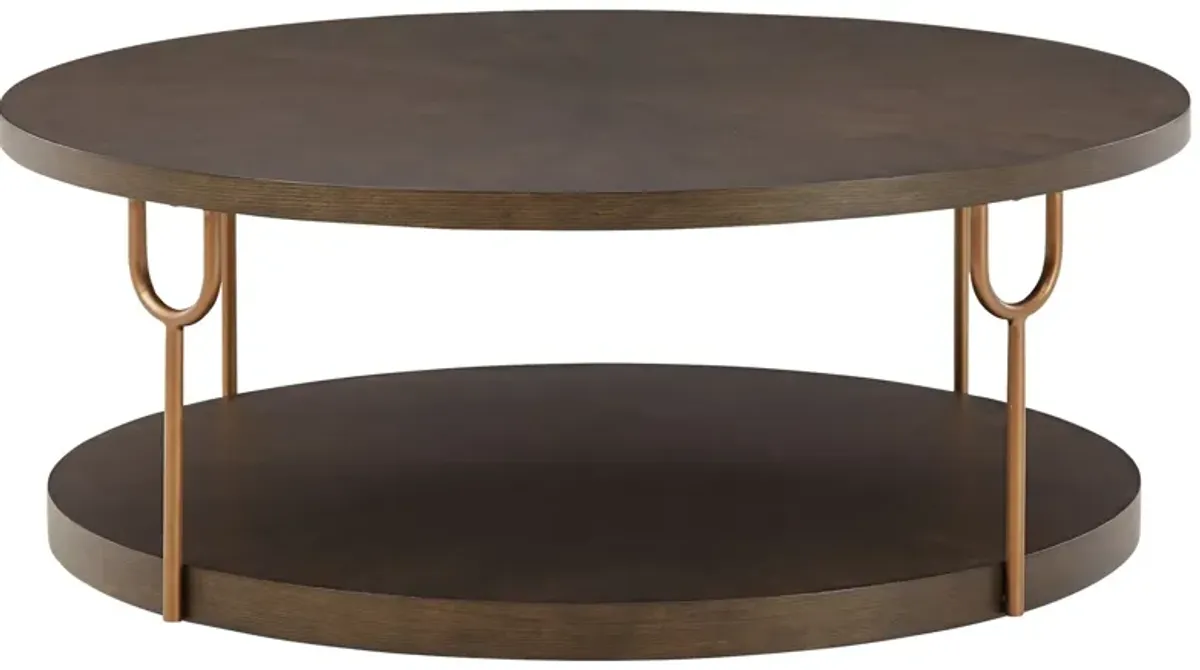 Brazburn - Dark Brown / Gold Finish - Round Cocktail Table