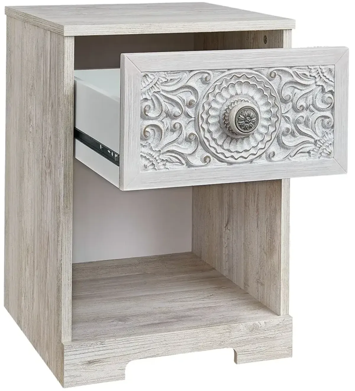 Paxberry - Whitewash - One Drawer Night Stand - Open Cubby