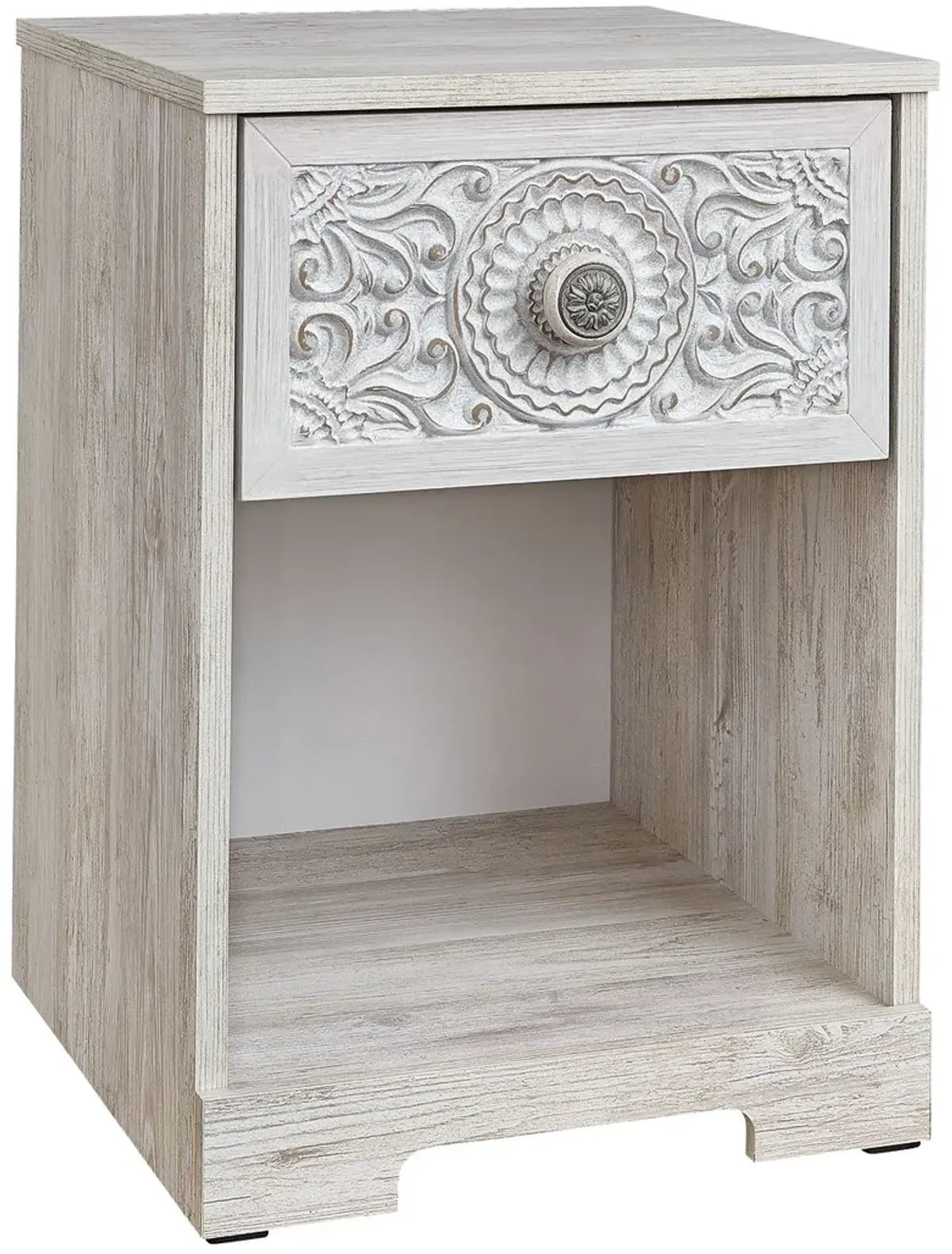 Paxberry - Whitewash - One Drawer Night Stand - Open Cubby