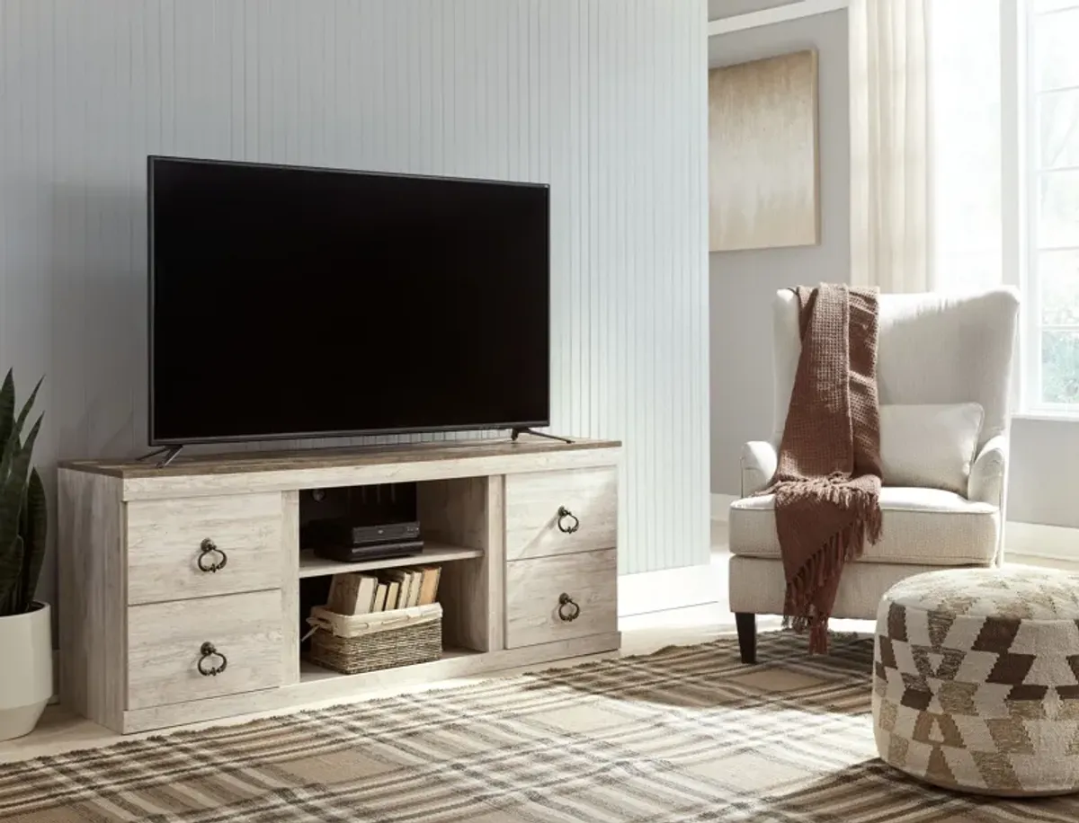 Willowton - Whitewash - 2 Pc. - TV Stand with Faux Firebrick Fireplace Insert