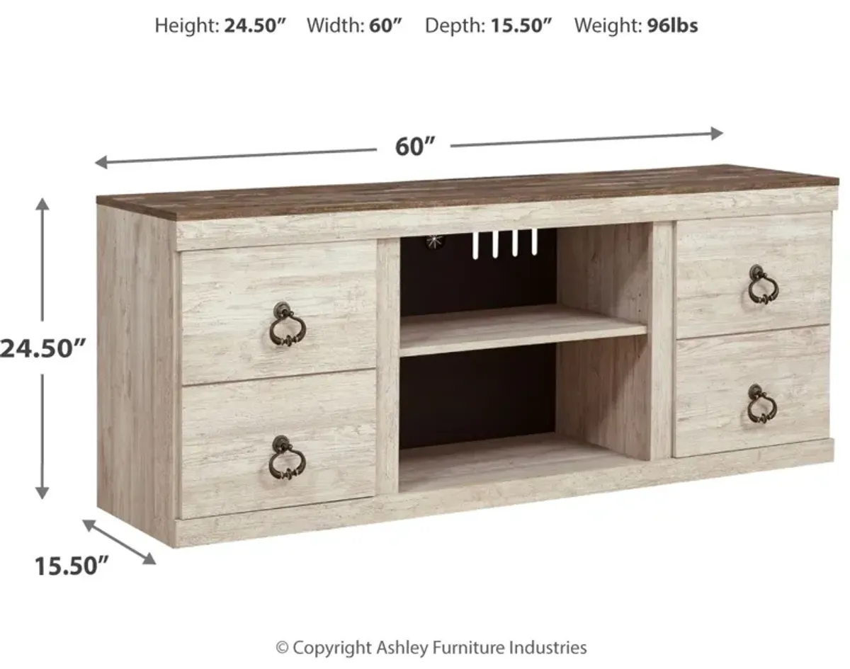 Willowton - Whitewash - 2 Pc. - TV Stand With Faux Firebrick Fireplace Insert