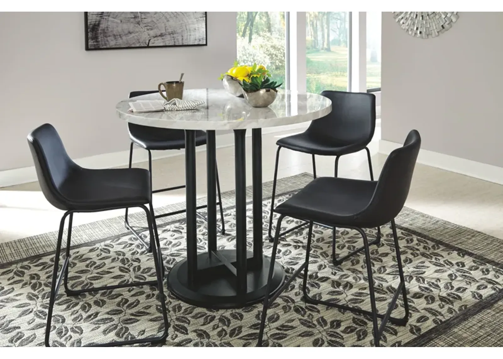 Centiar - Black / Gray - 5 Pc. - Counter Table, 4 Upholstered Barstools