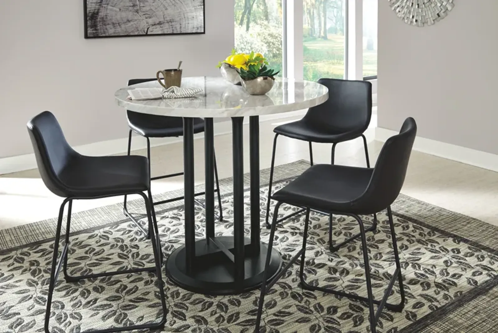 Centiar - Black / Gray - 5 Pc. - Counter Table, 4 Upholstered Barstools