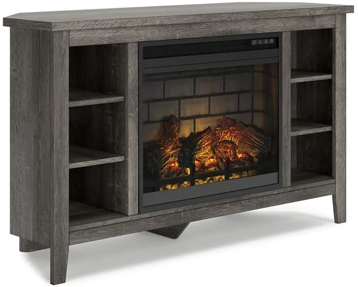 Arlenbry - Gray - Corner TV Stand With Faux Firebrick Fireplace Insert