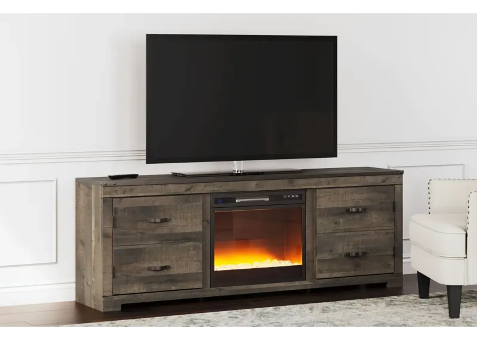 Trinell - Brown - 72" TV Stand With Fireplace Insert Glass/Stone