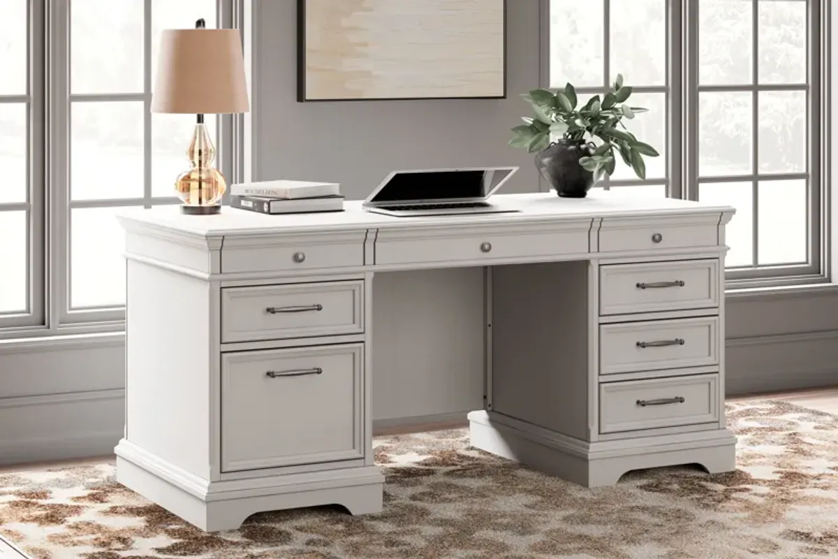 Kanwyn - Whitewash - Home Office Desk With Eight Drawers