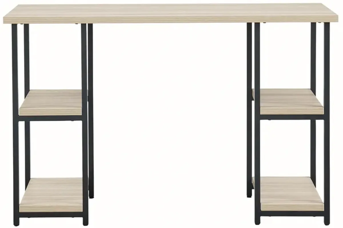 Waylowe - Natural / Black - Home Office Desk - Double-Shelf Pedestal