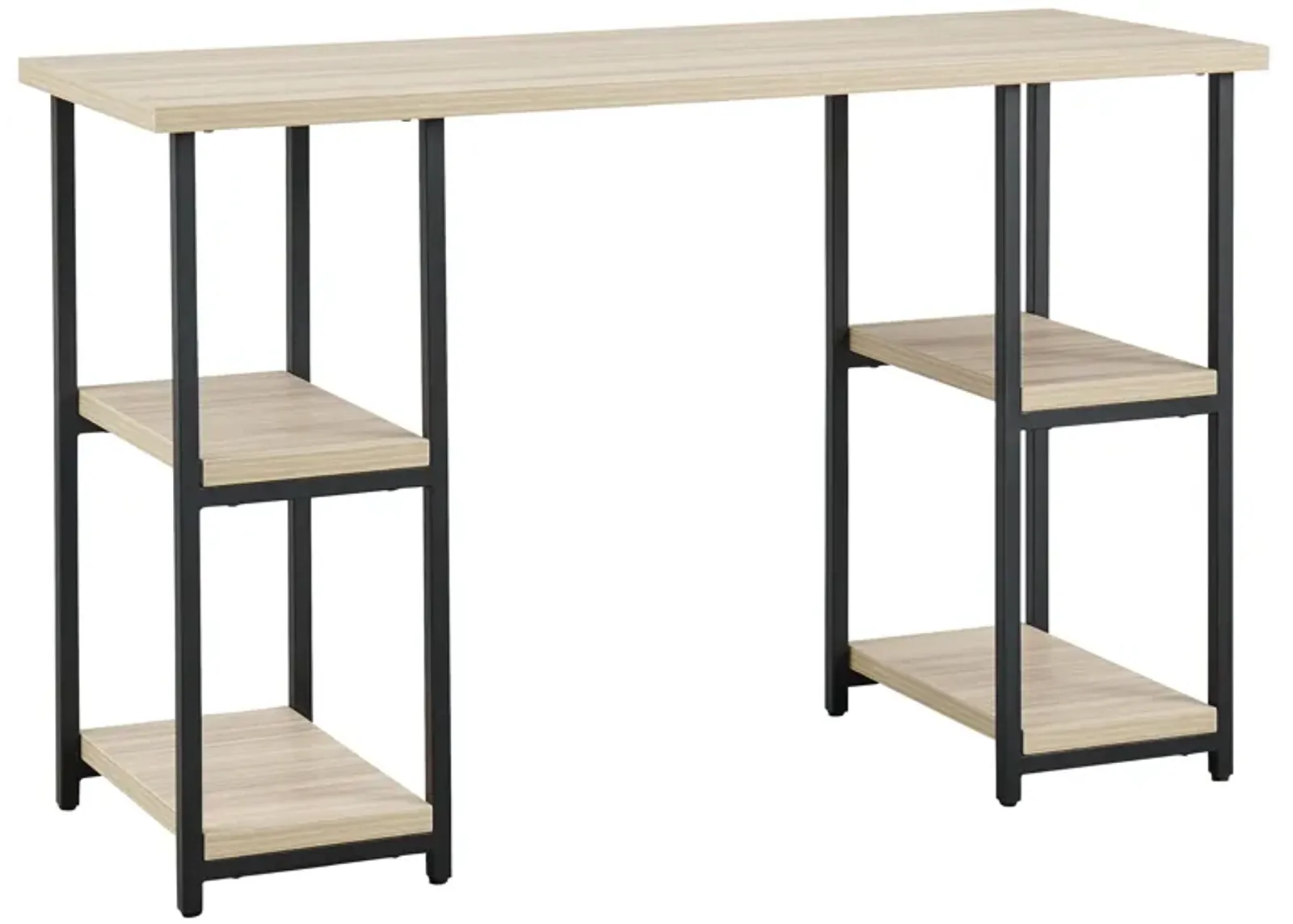 Waylowe - Natural / Black - Home Office Desk - Double-Shelf Pedestal