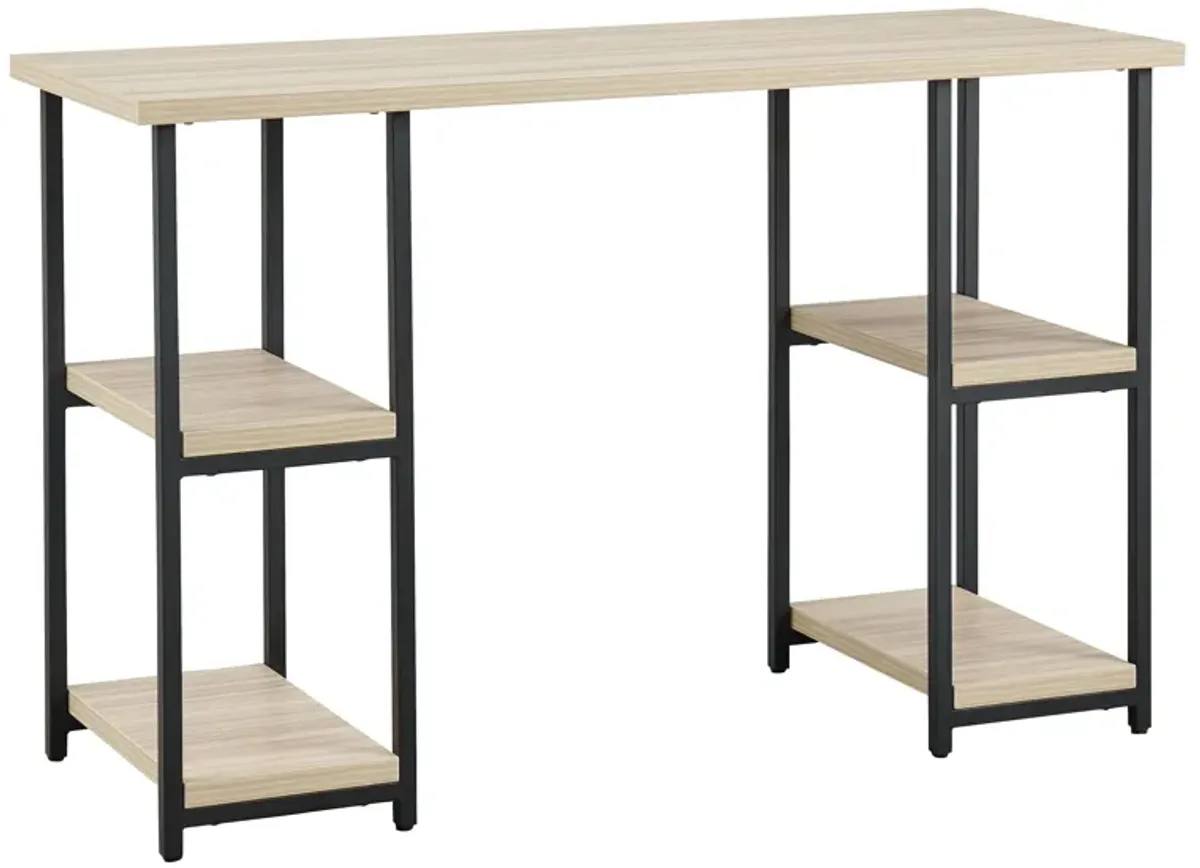 Waylowe - Natural / Black - Home Office Desk - Double-Shelf Pedestal