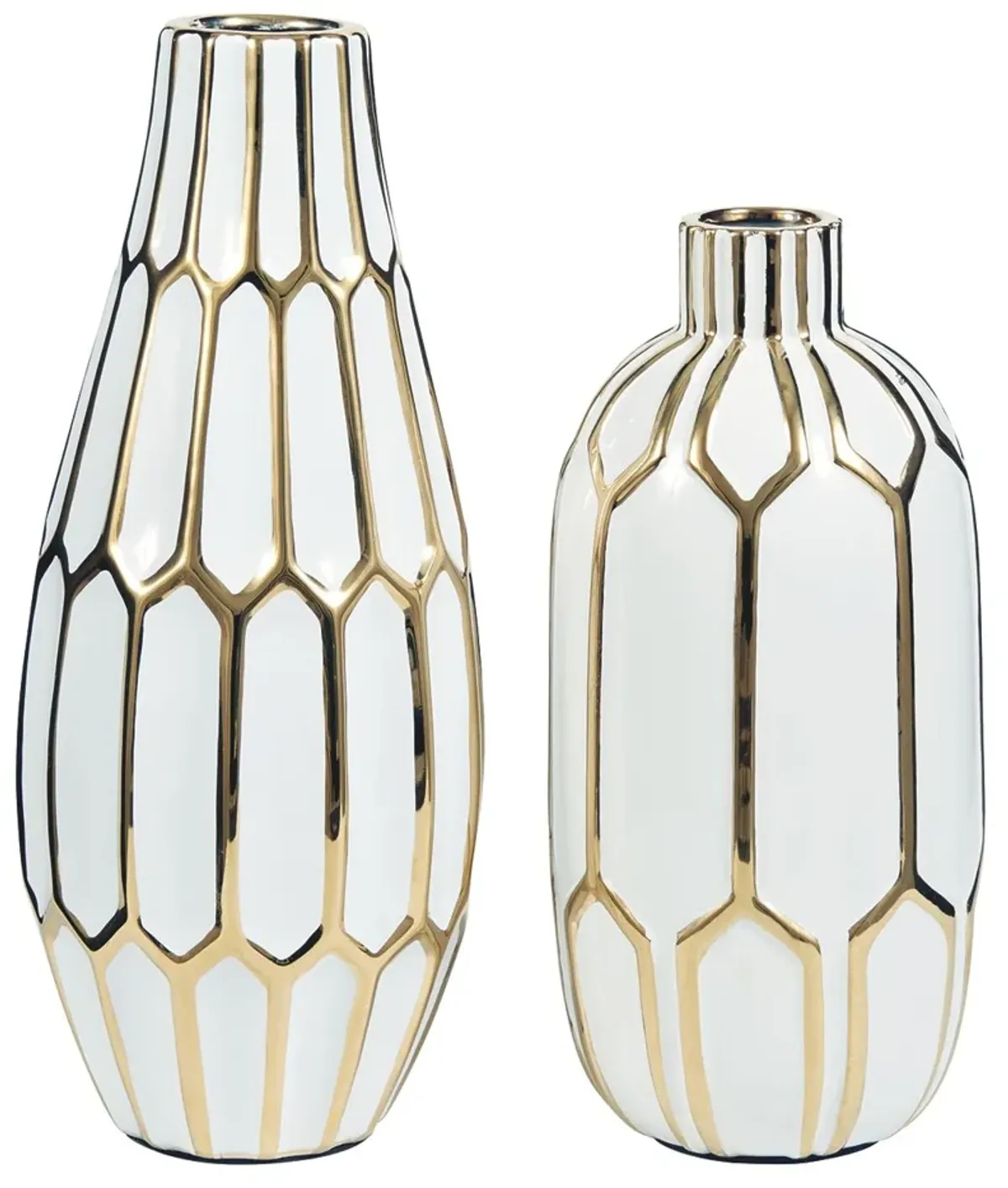 Mohsen - Gold Finish / White - Vase Set (Set of 2)