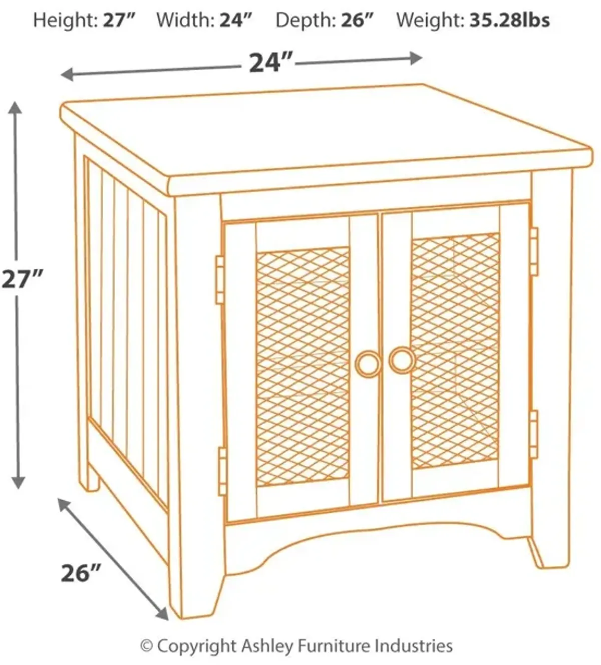 Wystfield - White / Brown - Rectangular End Table - 2 Doors