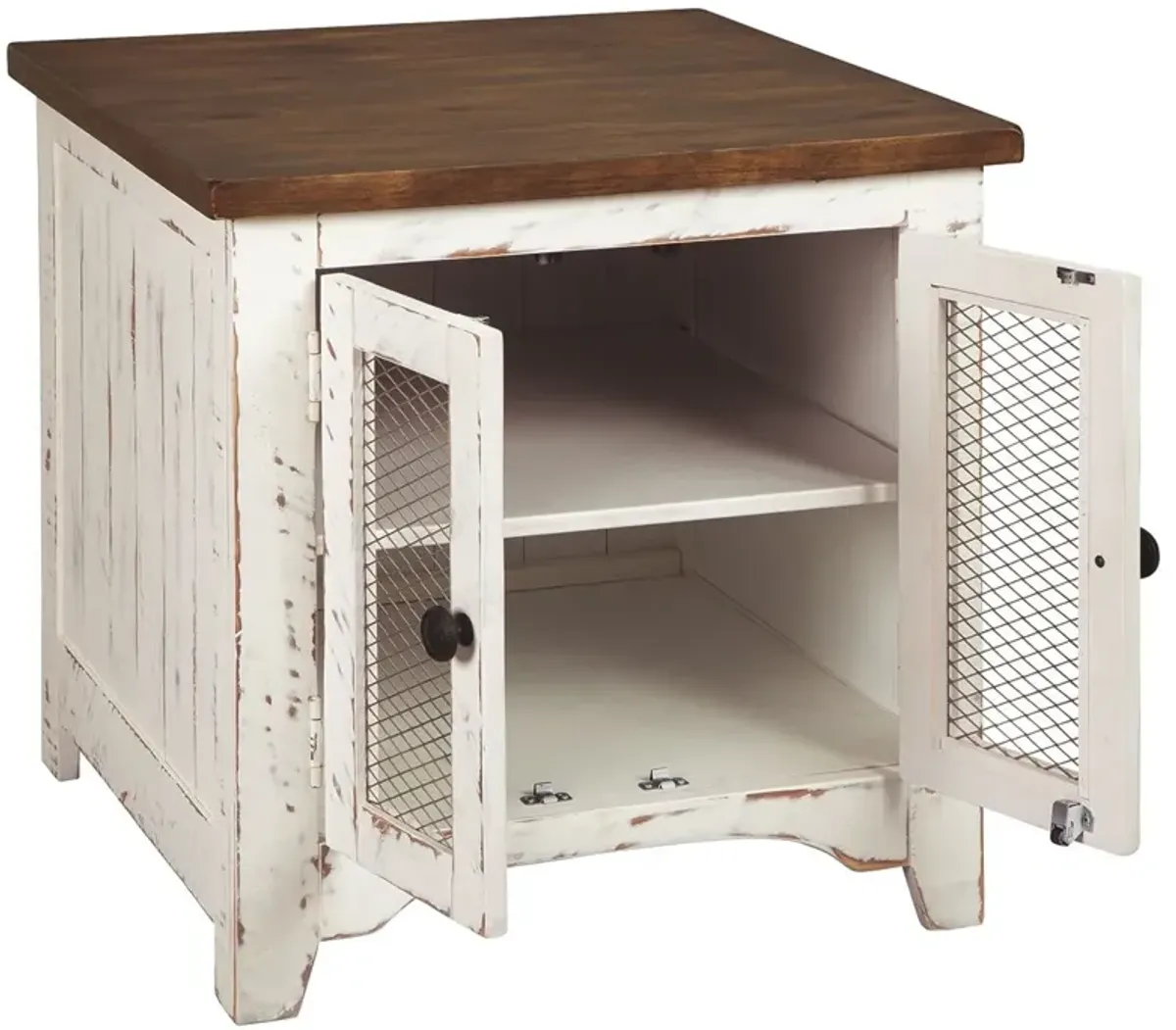 Wystfield - Rectangular End Table - 2 Doors - White / Brown