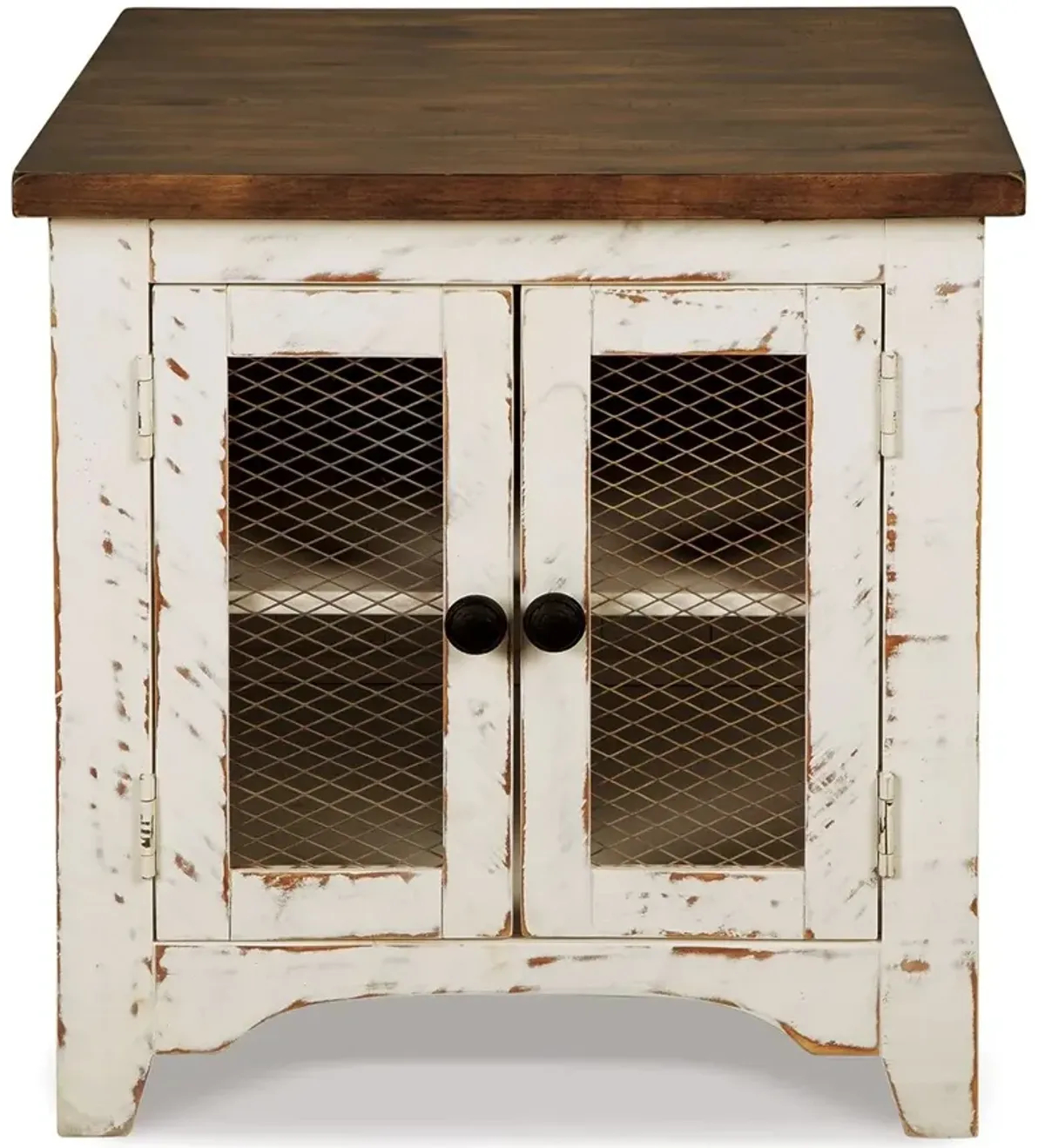 Wystfield - White / Brown - Rectangular End Table - 2 Doors