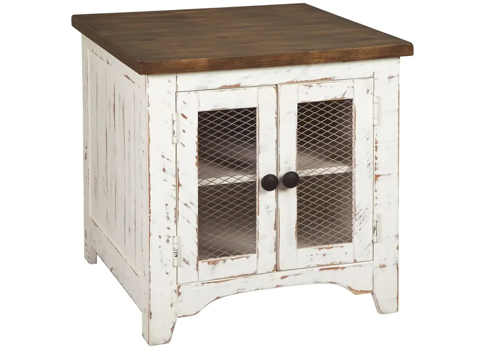 Wystfield - White / Brown - Rectangular End Table - 2 Doors