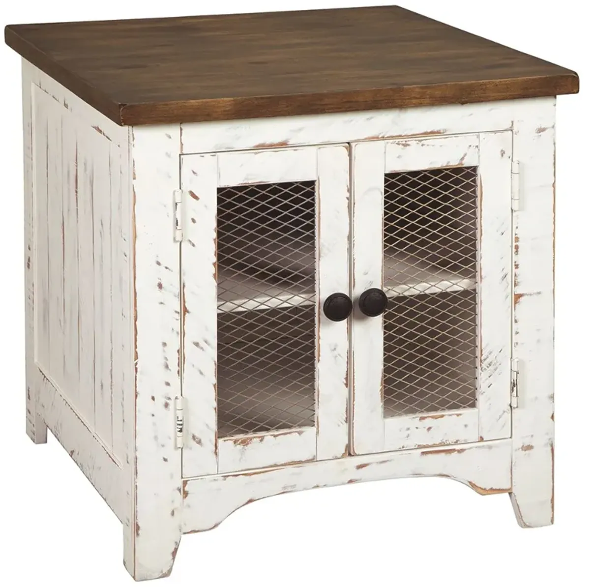 Wystfield - Rectangular End Table - 2 Doors - White / Brown